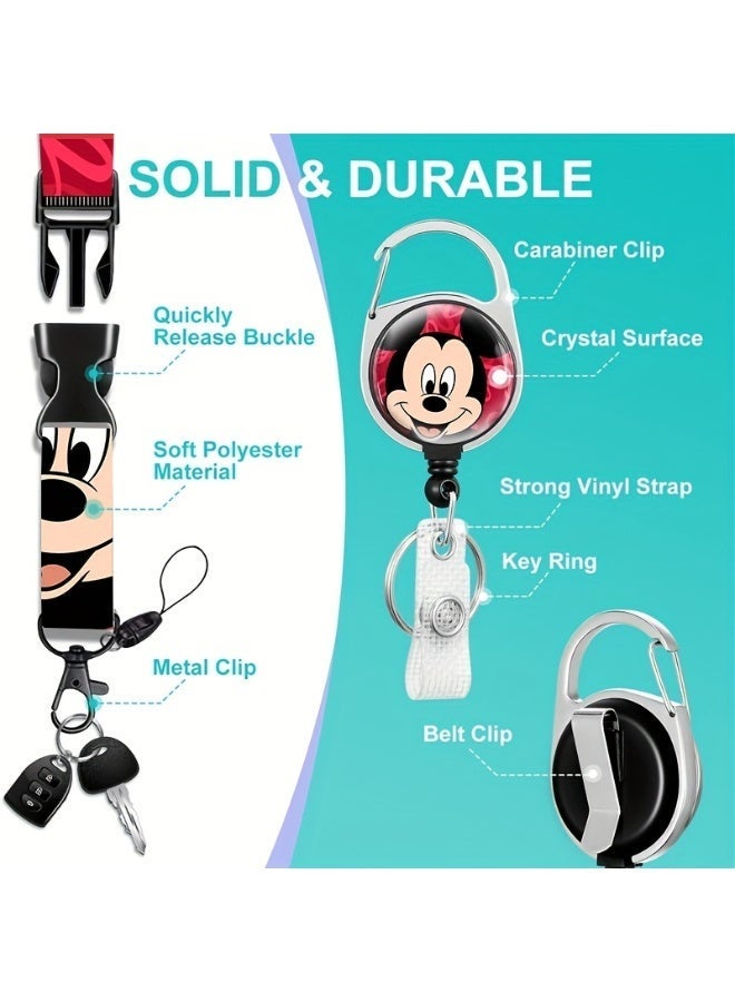 Disney 3-in-1 Disney Red Mickey Mouse Logo Plastic ID Holder with Lanyard, Retractable ID Roller, Keychain and Extension Chain - Suitable for workers, students, bus drivers, doctors, nurses, etc. - Image 4